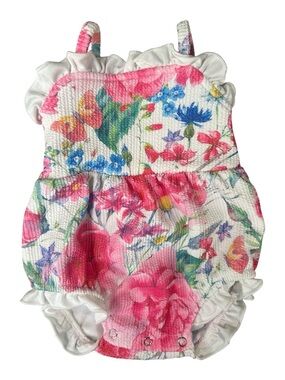 Floral Pink Baby Bubble Romper With Ruffle